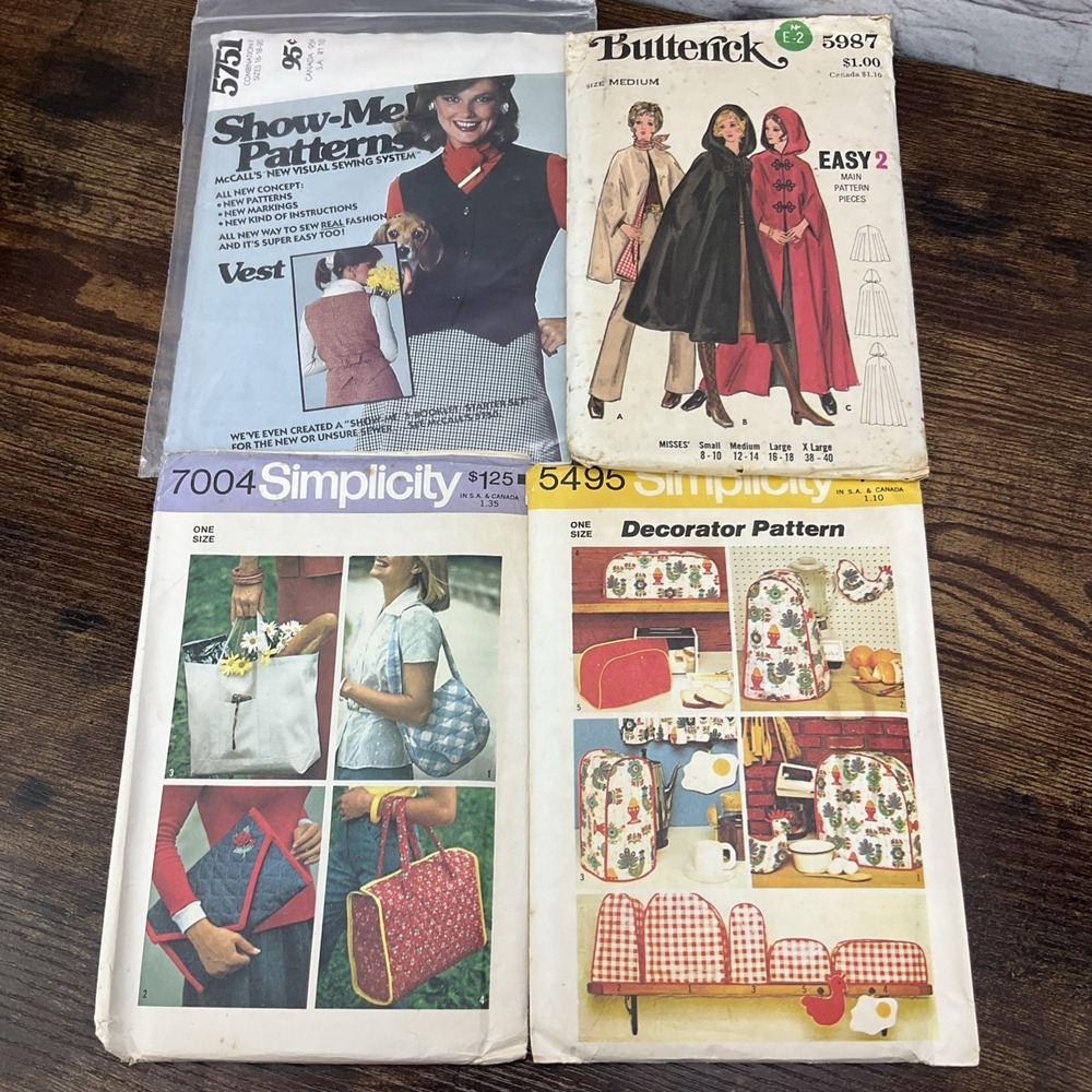 Vintage Lot of 4 70's Sewing Patterns Simplicity/ Butterick & Show Me
